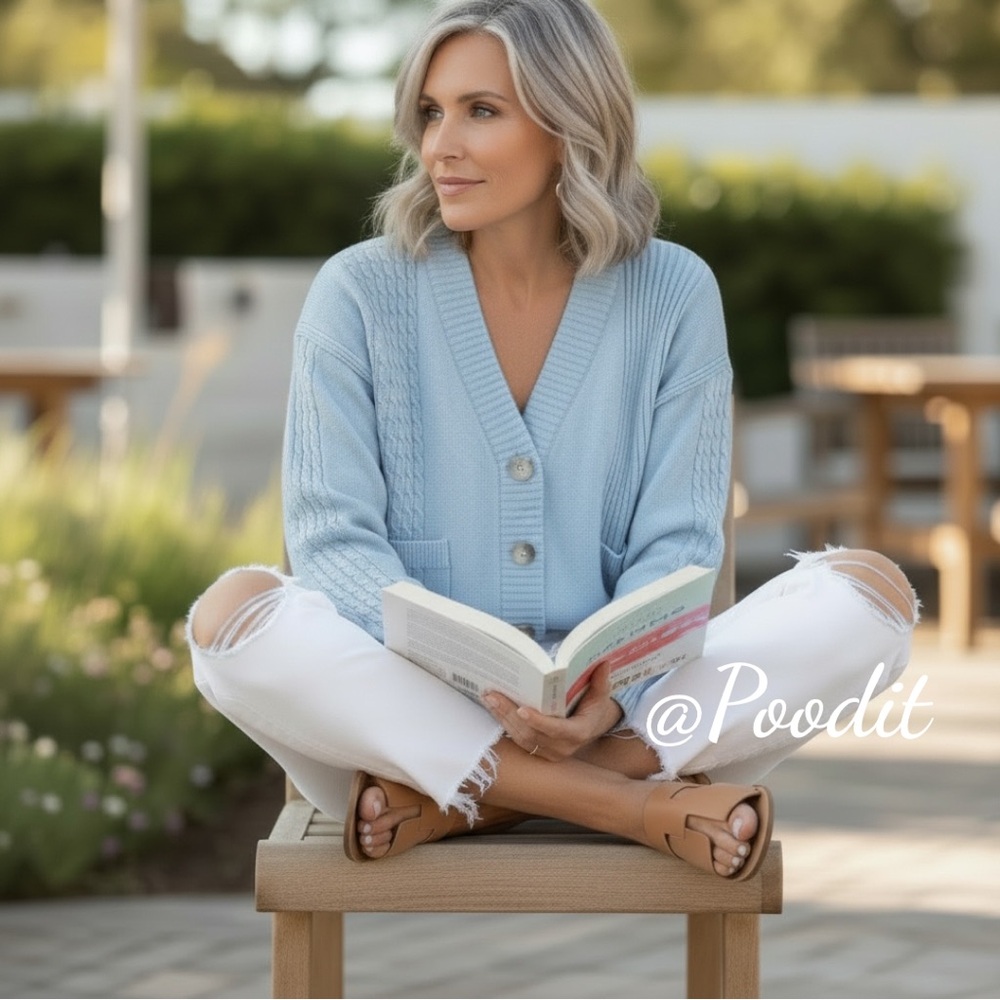 THINKABLE beautiful Ice blue crop cardigan M L